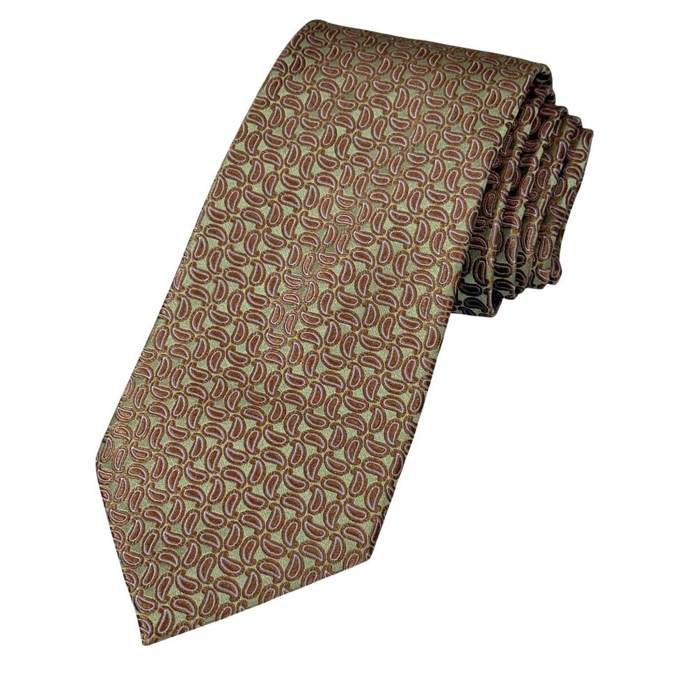Handmade Setazone 100% Silk Tie  Brown Green Paisley Elegant Design Iridescent - Picture 2 of 14